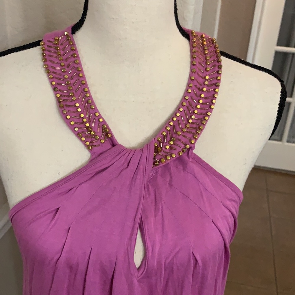 Cable & Gauge purple halter gold bead detail top tank size M